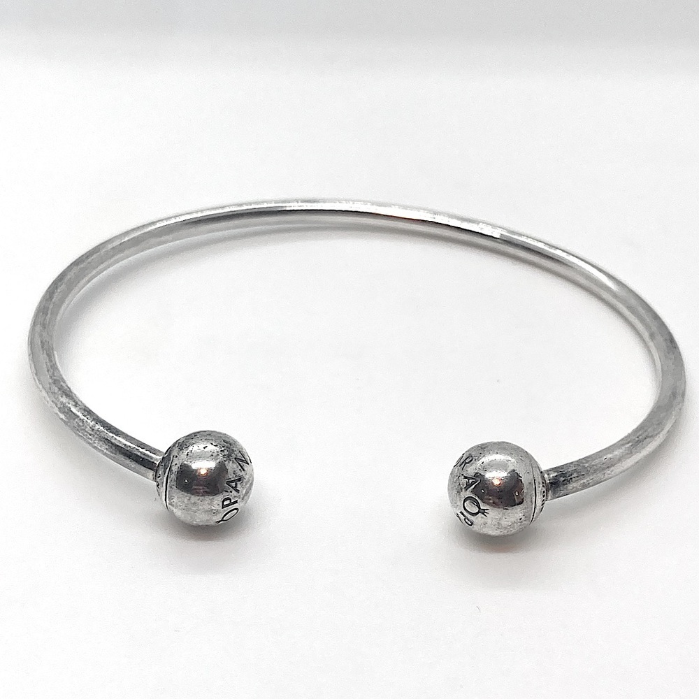 Pandora Sterling Silver & CZ Heart Clasp Bangle Limited Edition 7.3” C | 2.2” D